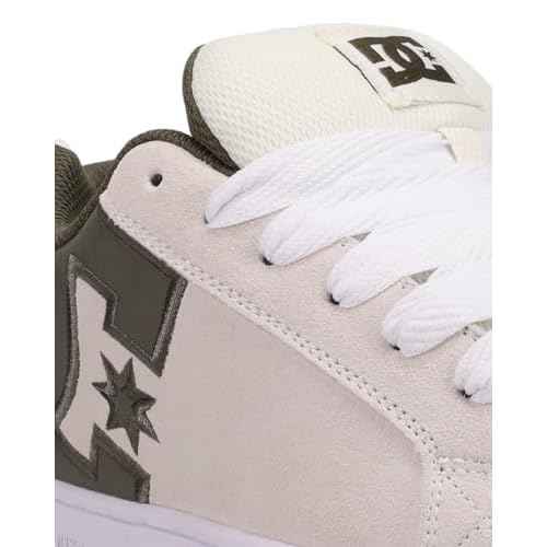 DC Men's Court Graffik Skate Shoe, White/Olive, 10