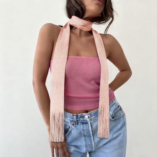 Giomos Y2K Sequined Colorful Skinny Scarf for Women – Lightweight Rave Neck Scarf, Festival Head Wrap or Belt Accessory
