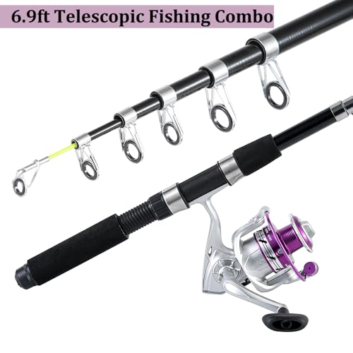 Tripquips Fishing Pole Combo, 6.9ft 2Pcs Telescopic Rods Set, Collapsible Fishing Rods, 2PCS Spinning Reel Set with Carrie...
