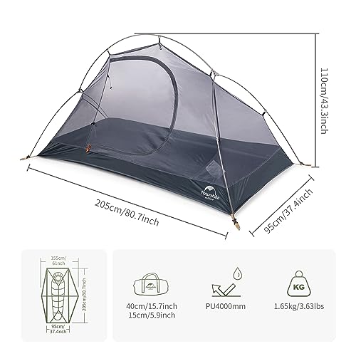 Naturehike Bikepacking 1 Person Tent, Waterproof Easy Set up Free Standing Single Person Tent, Lightweight Backpacking Ten...