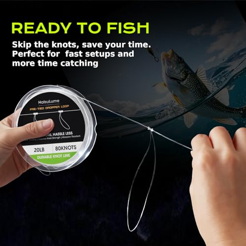 Pre-Tied Dropper Loop Knots Fishing Line, 80 Knots Monofilament Leader with 5.5" Loop Diameter & 18" Spacing, Saltwater & ...