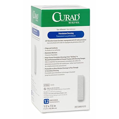 Medline CURAD Sterile Nonadherent Petrolatum Gauze Dressing, 1/2 Inch x 72 Inches, Ideal for Nondraining Wounds, Case of 72 Each