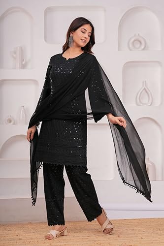 LONIX Women’s Chikankari Kurta Set – 100% Cotton Embroidered Indian Dress for Wedding, Festival & Parties