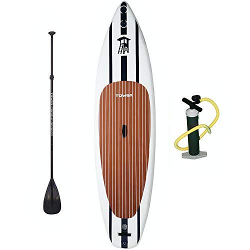 TOWER Inflatable 10’4” Stand Up Paddle Board - (6 Inches Thick) - Universal SUP Wide Stance - Premium SUP Bundle (Pump & A...