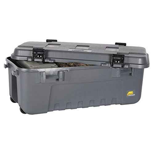 Plano Storage Trunk with Wheels, Gray, Lockable Storage Box, Airline Approved Sportsman Trunk, Hunting Gear and Ammunition Bin, Heavy-Duty Containers for Camping, 108-Quart