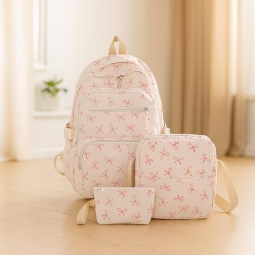 3-Piece Artistic Heart Print Backpack Set - Large Capacity Casual Travel Bag with Lunch Box and Case - Korean Style Daypac...