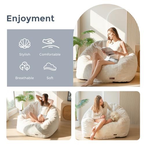 MAXYOYO Giant Bean Bag Chair, Oversized Bean Bag Couch for Adults and Kids, Faux Fur Shell-Shaped Large Chair with Filler,...