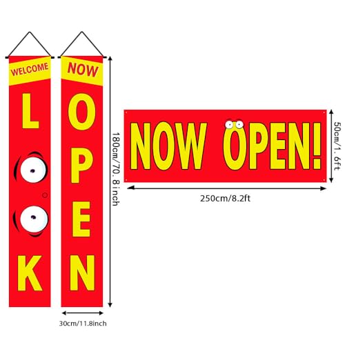 AIBIIN 3PCS Now Open Banner Grand Opening Decorations Business Look Open Porch Sign New Store Restaurant Grocery Cafes Sho...