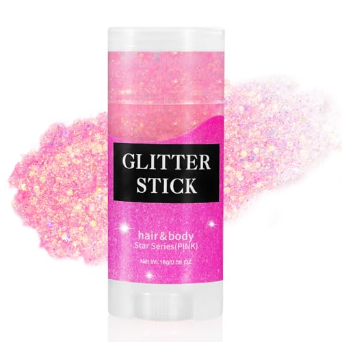 Mysense Pink Body Glitter Stick, Singer Concert Outfit Face Glitter Makeup, Festival Rave Pride Accessories, Hair Glitter ...