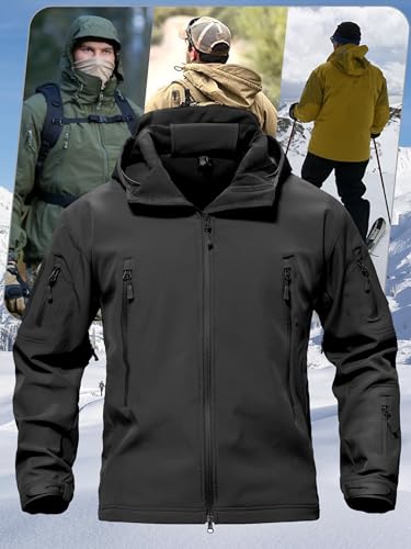 TACVASEN Men's Special Ops Military Tactical Soft Shell Winter Warm Fleece Lined Jacket Rain Hood Coat Hiking Snowboard