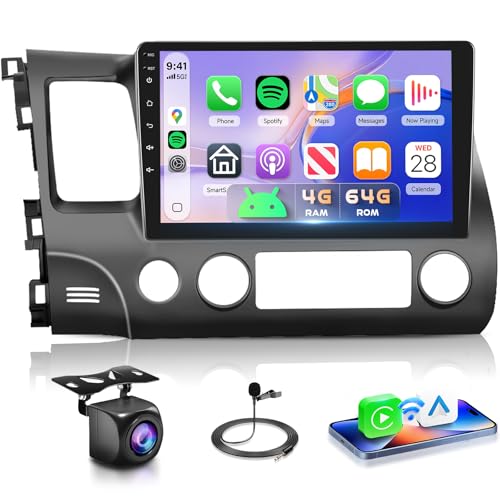 Podofo 4G+64G for Honda Civic 2006-2011 Car Stereo Radio 10.1 inch Android 15 Wireless Carplay Android Auto Touch Screen B...