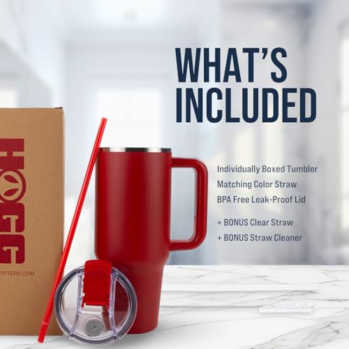 Hogg Big Swig 40 oz Tumbler with Handle and Straw - Red, 40oz Insulated Stainless Steel, Water Tumbler with Straw, Water C...