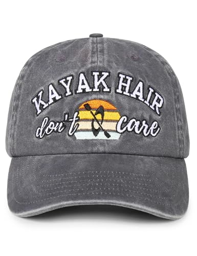 InnoBeta Kayak Gifts, Lake Hats for Women, Kayak Accessories - Kayak Hair Don't Care Baseball Cap Grey