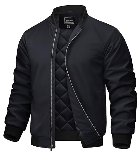 TACVASEN Mens Bomber Jackets Casual Fall Winter Warm Windbreaker Full Zip Windproof Outwear Color-Blocking Coats