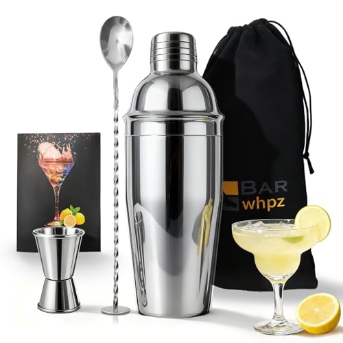 Cocktail Shaker Set, 24oz Stainless Steel Bartender Kit with Measuring Jigger & Mixing Spoon,Cocktail Recipe,Professional ...