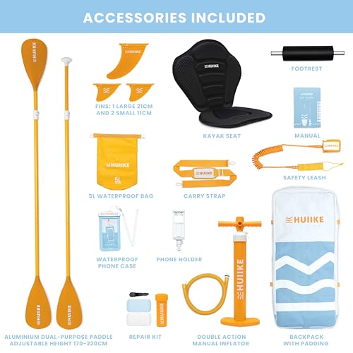 HUIIKE Inflatable Paddle Board for Adults with Accessories Included, Oar, Fins, Pump. Stand Up Paddleboard Great Stability...