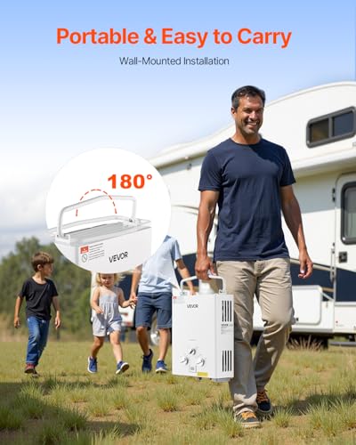VEVOR Portable Propane Water Heater, 5L Tankless Outdoor Water Heater, 34000 BTU 1.32 GPM Instant Hot Water, with Accessor...