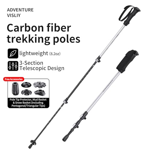 Vtsliy Carbon Fiber Trekking Poles - Adjustable Ultralight Collapsible Hiking/Walking Sticks with EVA Grip & Anti-Shock fo...