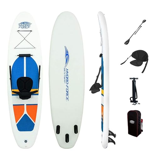 Bestway Hydro-Force White Cap 10' Inflatable Stand Up Paddle Board Kayak Water Set with Aluminum Oar, Hand Pump, and Trave...