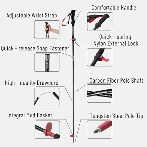 Naturehike Changfeng EXT Trekking Pole, 1pc Ultralight Carbon Hiking Pole for Women, Men, Adjustable Collapsible Walking S...