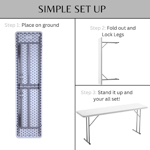 BTEXPERT 6-Foot - 72" Long White Granite Plastic Folding Seminar Training Table Portable 18" Wide Narrow, 29" High, Events...