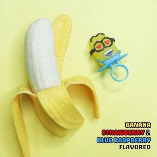 Minions Lollipop Rings, Individually Wrapped Candy for Birthday Party Favors, Assorted Flavors and Characters, 18 Suckers