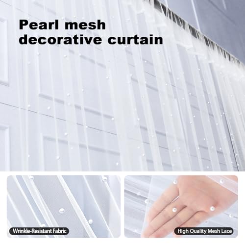 GUANSEN 10 x 10 FT Pearl White Tulle Backdrop Curtain with Lights Strings,Wedding Background Curtain Baby Shower Birthday ...