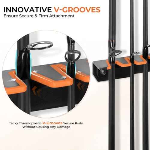 KastKing V15 Vertical Fishing Rod Holder ? Wall Mounted Fishing Rod Rack, Store 15 Rods or Fishing Rod Combos in 17.25 Inches, Great Fishing Pole Holder and Rack