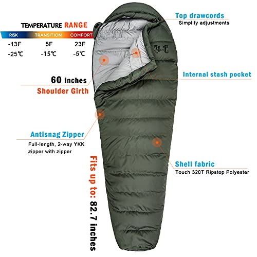 Akmax.cn Goose Down Mummy Sleeping Bag – Ultra-Light, Compressible, All-Season Camping & Backpacking Bag, -13°F Extreme Co...