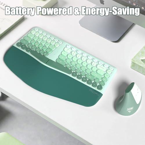 TISHLED Ergonomic Wireless Keyboard and Mouse Combo with Wrist Rest, Curved Split Keys Clicky 84-Key Membrane Keyboard 6-K...
