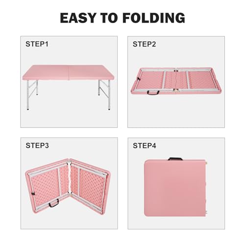 ICSPOID Portable Plastic Folding Table 4ft/6ft/8ft Heavy Duty White Black Picnic Dining Table Fold-in-Half for Camp Party ...