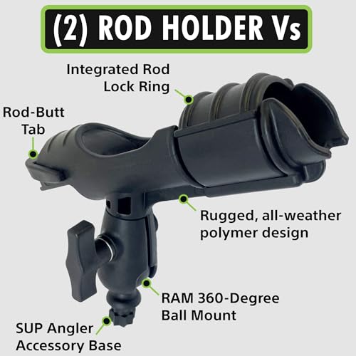 SUP Angler Lite Universal Paddle Board Mount with Paddle Board Fishing Rod Holders, Phone Holders, Cup Holders; Paddle Boa...