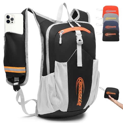 CROSSGEAR 16L RFID Hiking Backpack, Lightweight Foldable Packable Backpack, Small Travel Hiking Daypack for Women Men Black