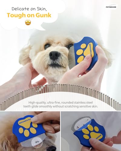[PETHROOM] Professional Eye Comb for Pets | Stainless Steel Tear Stain Remover for Cats & Dogs | Gentle Round-Head Groomin...