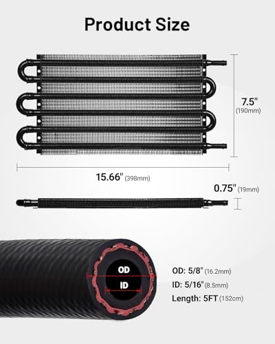 EVIL ENERGY 5/16" Transmission Oil Cooler, 6 Pass Tube and Fin Cooler Kit Universal Aluminium Black…