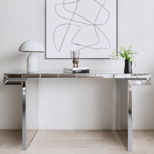 Henf Mirror Console Table for Living Room, 60 Inches Narrow Entryway Table Luxury Sofa Table Glass Hallway Accent Tables for Living Room, Entrance (Silver)