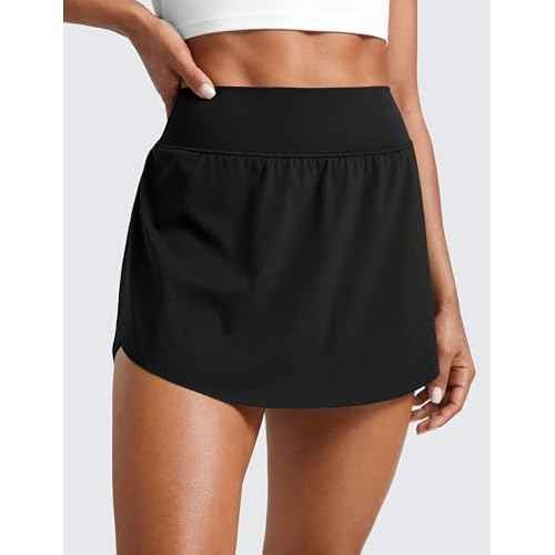 CRZ YOGA High Waisted Side Slit Tennis Skirts for Women - Mini Lined A Line Running Athletic Skort with Inner Pockets