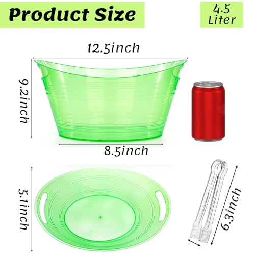 ZAVOOS 6 Pack Plastic Ice Bucket, 4.5 Liter Small Champagne Bucket with Tongs Handle, Colorful Oval Storage Tub Drink Buck...
