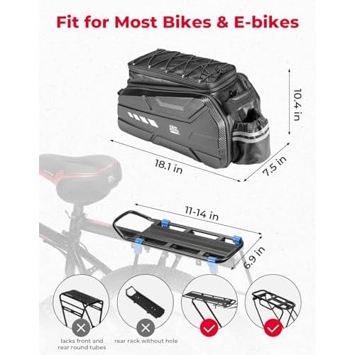 KEMIMOTO Bike Bag 40L EVA Hard Shell, Upgraded Ebike Rear Rack Bag with Waterproof Cover, Bicycle Trunk with Multi-layer Insulation for Commuter Travel Outdoor