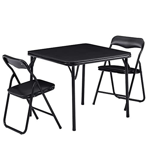 VECELO Kids Folding Activity Table and Chairs 3 Piece Set, Portable, with Ultra Soft Padded Cushion, Solid Black
