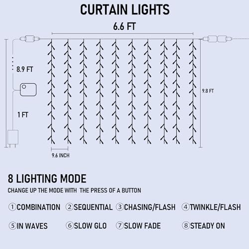 FUNPENY Window Curtain String Lights, 300 LED 8 Lighting Modes Fairy Lights USB Powered, Waterproof Lights for Christmas B...