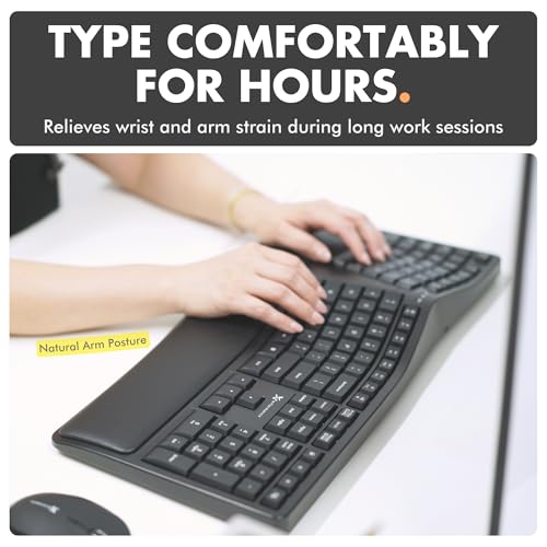 X9 Wireless Ergonomic Keyboard with Cushioned Wrist Rest - Type Comfortably Longer - Wireless Split Keyboard for Laptop, P...