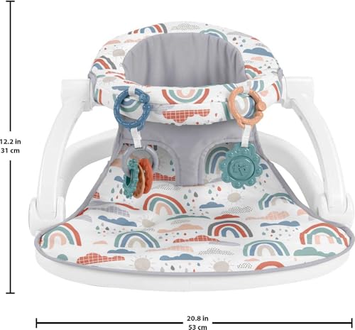 Fisher-Price Portable Baby Chair Sit-Me-Up Floor Seat with Developmental Toys & Machine Washable Seat Pad, Rainbow Showers