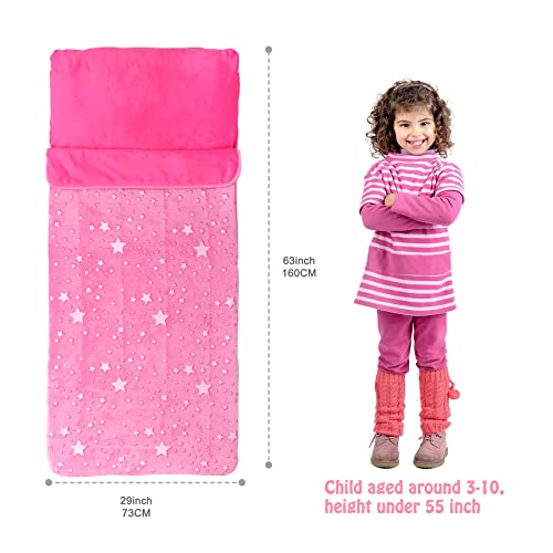Kids Sleeping Bag for Girls & Boys, Large Kids Sleeping Bag with Pillow, Glow in The Dark Slumber Bag,Soft and Comfortable...