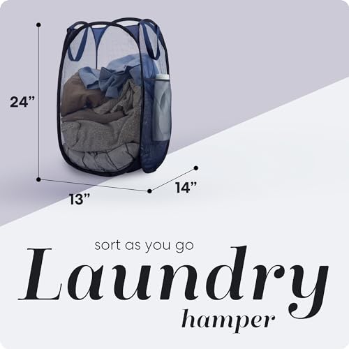 Handy Laundry Collapsible Mesh Pop Up Hamper with Wide Opening and Side Pocket - Breathable, Sturdy, Foldable, and Space-S...