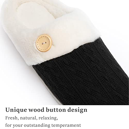 Chantomoo Womens Slipper Warm Comfy Memory Foam House Slippers Knitted Shoes Faux Fur Lined Anti-Skid Rubber Sole Bedroom ...
