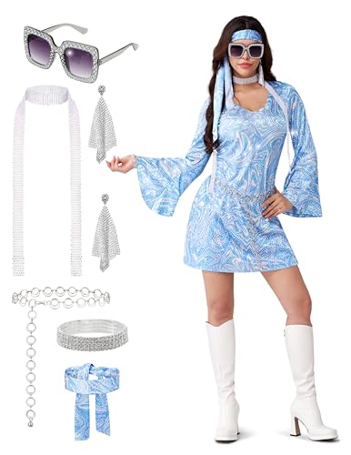 Spooktacular Creations 70s Disco Outfits for Women, Halloween Dress with 70s Accessories for Halloween Costumes Dance Party