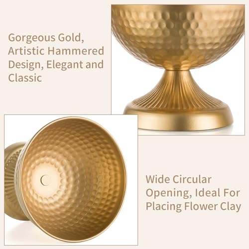 Sziqiqi Urn Vases for Wedding Centrepiece - 6in High Gold Metal Vase Set of 10 Small Vintage Flower Arrangement Pots for T...