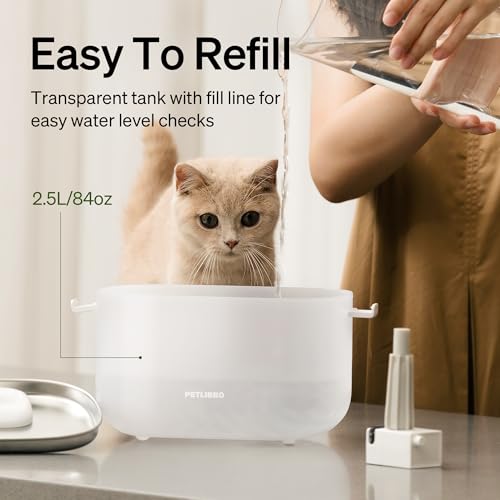 PETLIBRO Cat Water Fountain, Cat Fountain Indoor Stainless Steel Tray, 2.5L/84oz Wireless Pump Pet Water Fountain, Cat Wat...
