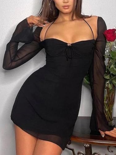 hibshaby Women Sexy Bodycon Dress Puff Sleeve Cocktail Evening Party Elegant Mini Dresses